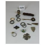 MISC SMALL ITEMS RINGS SHAMROCK ARROWHEAD TIE BAR