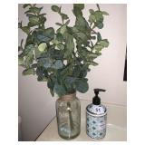 ARTIFICIAL PLANT AND HAND SOAP (1/3 FULL)