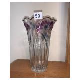 GLASS VASE WITH PURPLE FLOWERS