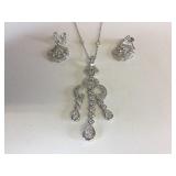 SILVER 925 RHINESTONE NECKLACE PIERCED EARRINGS