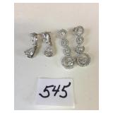 TWO PAIR OF PIERCED RHINESTONE SILVER 925