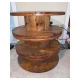 WOODEN SPOOL TABLE, 24" X 23.5"