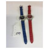 TWO GENEVEX WRISTWATCHES BLUE BAND RED BAND