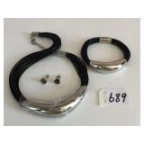 SILVER 925 SLIDE PENDANT NECKLACE AND BRACELET