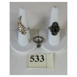 THREE RINGS TWO MARCASITE CROSS SIZE 5 CENTER