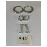 THREE PAIR SILVER 925 EARRINGS HOOPS AND