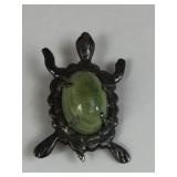 GREEN STONE TURTLE PIN MARKED MEXICO