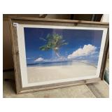 FRAMED PRINT, WOODEN FRAME WITH BEACH PRINT