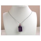 SILVER 925 PURPLE STONE PENDANT NECKLACE