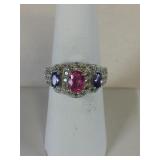 14K WHITE GOLD SIZE 7 RING WITH PINK AND PURPLE