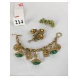 GOLD TONE PAINTED METAL FLOWER PIN GREEN