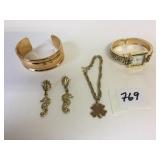 GOLD TONE VIVANI WRISTWATCH SHAMROCK CHARM GOLD