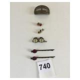 LADY BUG BOBBY PINS BARRETTE PIERCED EARRINGS