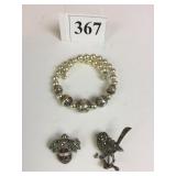 SILVER 925 BEADED ON MEMORY WIRE AND TWO SMALL