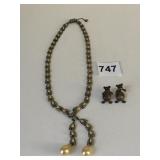 VINTAGE STERLING SILVER NECKLACE INSET PEARLS