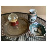 VASE WITH MAN ON HORSE AND MATCHING DISH, SNOW