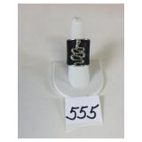 SILVER TONE SNAKE ON LEATHER RING SIZE 8 MAKER