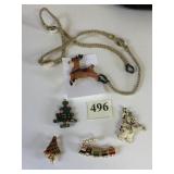 REINDEER PIN CARDED CHRISTMAS PINS TREE SNOWMAN