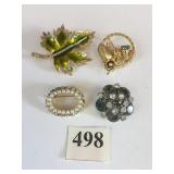 CIRCLE PIN WITH POLISHED STONE FLOWERS OVAL