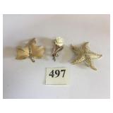 STARFISH GOLD TONE PIN LEAF PIN WITH RHINESTONES