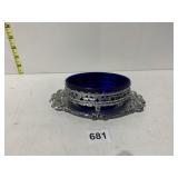 COBALT DISH IN STAINLESS HOLDER