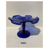 COBALT DECORATIVE PEDESTAL DISH HAND BLOWN PONTAL