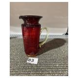 RUBY & AMBER CRACKLE GLASS PITCHER/VASE 5.25" H