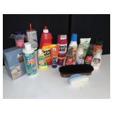 VARIOUS CLEANING SUPPLIES AND SHOE POLISH (STAIN