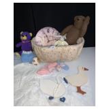 VINTAGE TEDDY BEAR, HAND KNITTED BABY SHOES,