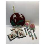 TRIVET, PAPER COASTERS, LINEN COCKTAIL NAPKINS,