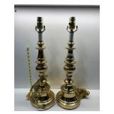 PAIR OF MATCHING BRASS LAMPS, NO SHADES, ONE