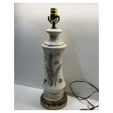 BRASS AND HAND PAINTED GLASS LAMP