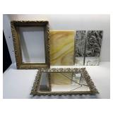 DRESSER TRAY WITH BROKEN MIRROR, PIECE OF SLAG