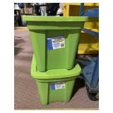 2 GREEN 10-GAL STORAGE BINS WITH LIDS, ONE LID