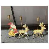 CANDLE HOLDERS 1 SANTA 2 REINDEER