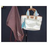 CREAM COLORED SMALL COACH TOTE WITH BLUE AND
