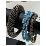 SILVER TONE COIL BRACELET, RHINESTONE TENNIS