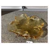 AMBER ART GLASS BOWL, 7 X 7.5, CHIP OFF TIP AS