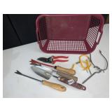 ASSORTED TOOLS, HOOKS, AND BASKET