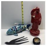 RED CHALK ASIAN FIGURE, BROKEN HAND, CHIPS,