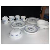 CORELLE BLUE AND WHITE HEART DESIGN, 8 DINNER 8