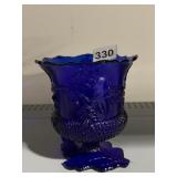 COBALT LEAF DESIGN BASE PEDESTAL VASE 5" H