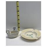 MINIATURE BELLEEK SWAN AND THORN ASHTRAY