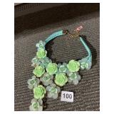 NECKLACE SOFT WOVEN BAND WITH FLOWERS & BEAD