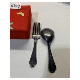 ANTIQUE STERLING CHILDS FORK/SPOON IN DECORATIVE