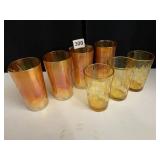 ORANGE CARNIVAL GLASSES (5" TALL) AND 3 OTHER