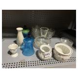 CRACKLE GLASS VASE, CANDLE HOLDERS, ICE CREAM