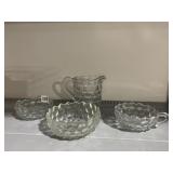 FOSTORIA PITCHER, FINGER CANDLE HOLDER, BOWLS