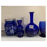 SNOWFLAKE JAR, PEDESTAL DISH, BUD VASE AND 9" H