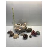 ASSORTED SEASHELLS, BIG AND SMALL, ROCKS, SLAG